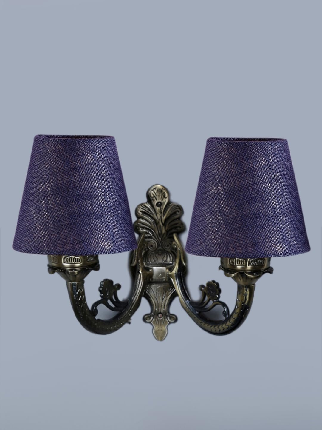 Dual Antique Gold Wall Lamp for Office/Home/Gifting with Jute Blue Shade(8x12.25x9) Inches -162