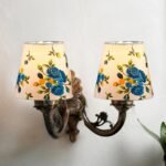 Dual Antique Gold Wall Lamp for Office/Home/Gifting with Cotton Printed Shade(8×12.25×9) Inches -163