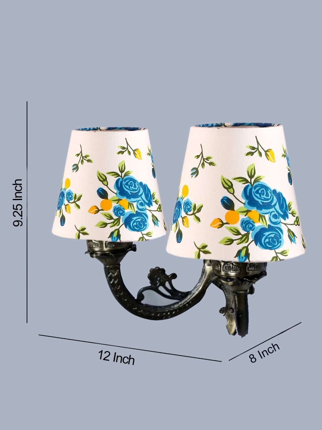 Dual Antique Gold Wall Lamp for Office/Home/Gifting with Cotton Printed Shade(8x12.25x9) Inches -163