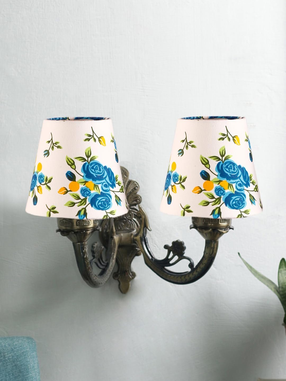 Dual Antique Gold Wall Lamp for Office/Home/Gifting with Cotton Printed Shade(8x12.25x9) Inches -163