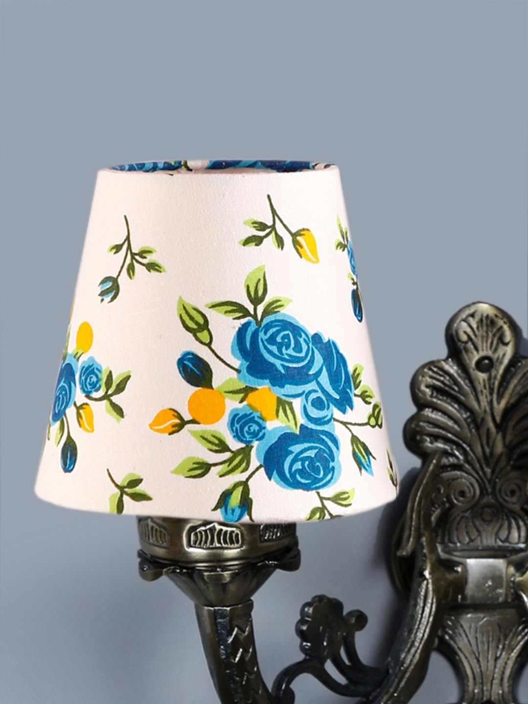 Dual Antique Gold Wall Lamp for Office/Home/Gifting with Cotton Printed Shade(8x12.25x9) Inches -163