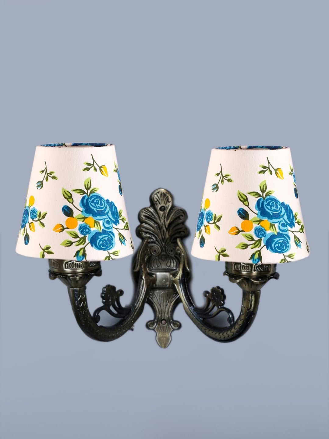 Dual Antique Gold Wall Lamp for Office/Home/Gifting with Cotton Printed Shade(8x12.25x9) Inches -163