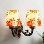 Dual Antique Gold Wall Lamp for Office/Home/Gifting with Cotton Printed Shade(8×12.25×9) Inches -164