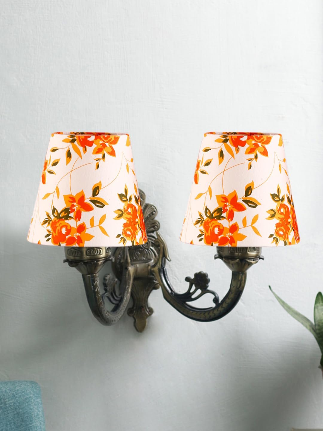 Dual Antique Gold Wall Lamp for Office/Home/Gifting with Cotton Printed Shade(8x12.25x9) Inches -164