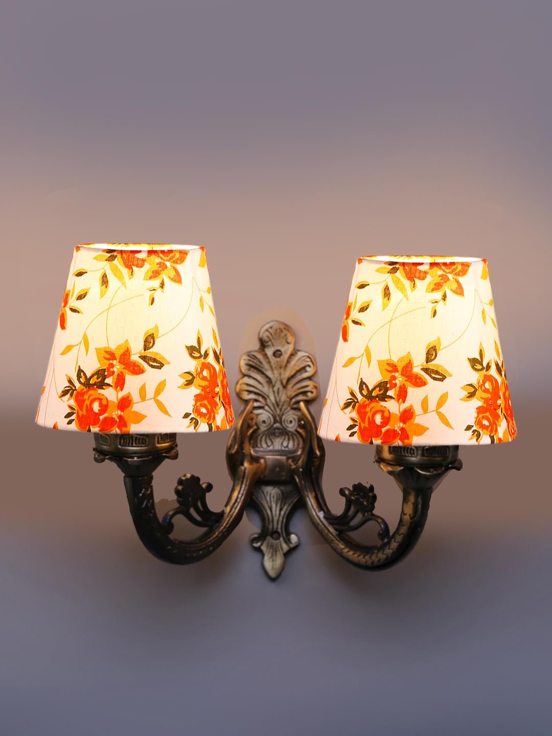 Dual Antique Gold Wall Lamp for Office/Home/Gifting with Cotton Printed Shade(8x12.25x9) Inches -164