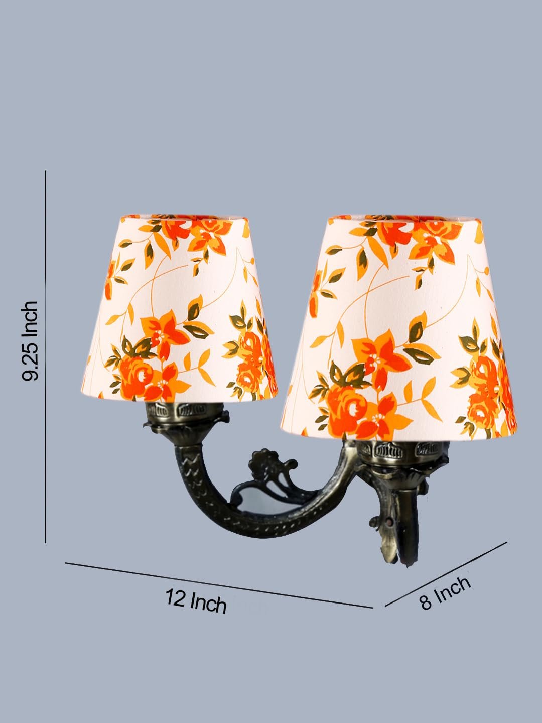 Dual Antique Gold Wall Lamp for Office/Home/Gifting with Cotton Printed Shade(8x12.25x9) Inches -164