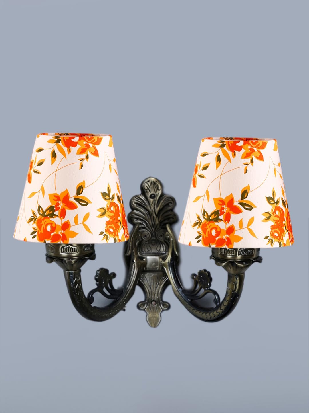 Dual Antique Gold Wall Lamp for Office/Home/Gifting with Cotton Printed Shade(8x12.25x9) Inches -164