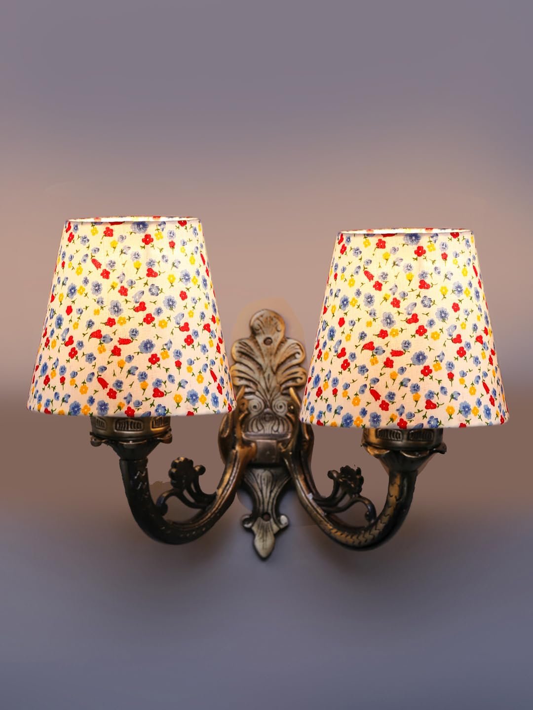 Dual Antique Gold Wall Lamp for Office/Home/Gifting with Cotton Printed Shade(8x12.25x9) Inches -165