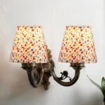 Dual Antique Gold Wall Lamp for Office/Home/Gifting with Cotton Printed Shade(8×12.25×9) Inches -165