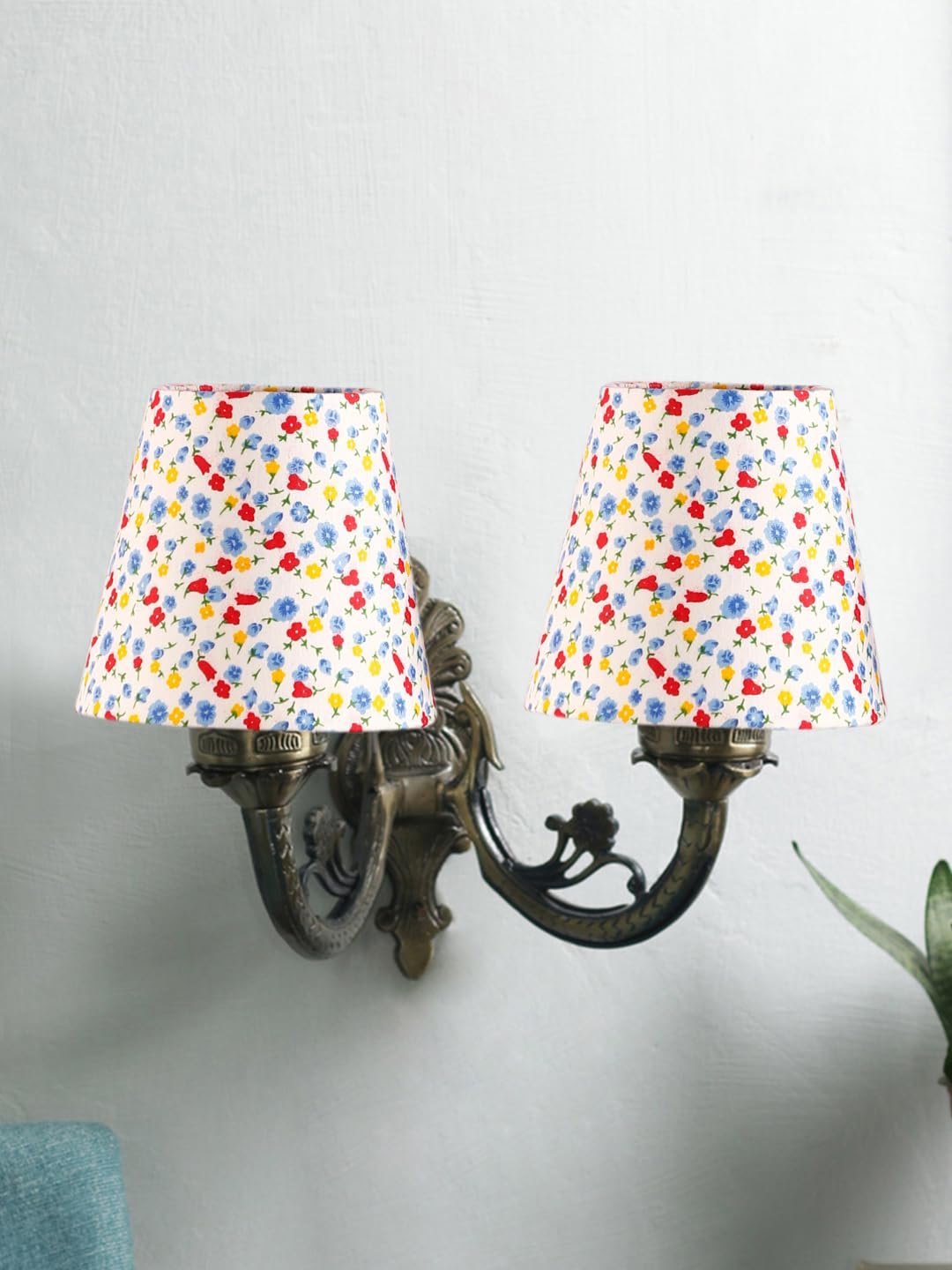 Dual Antique Gold Wall Lamp for Office/Home/Gifting with Cotton Printed Shade(8x12.25x9) Inches -165