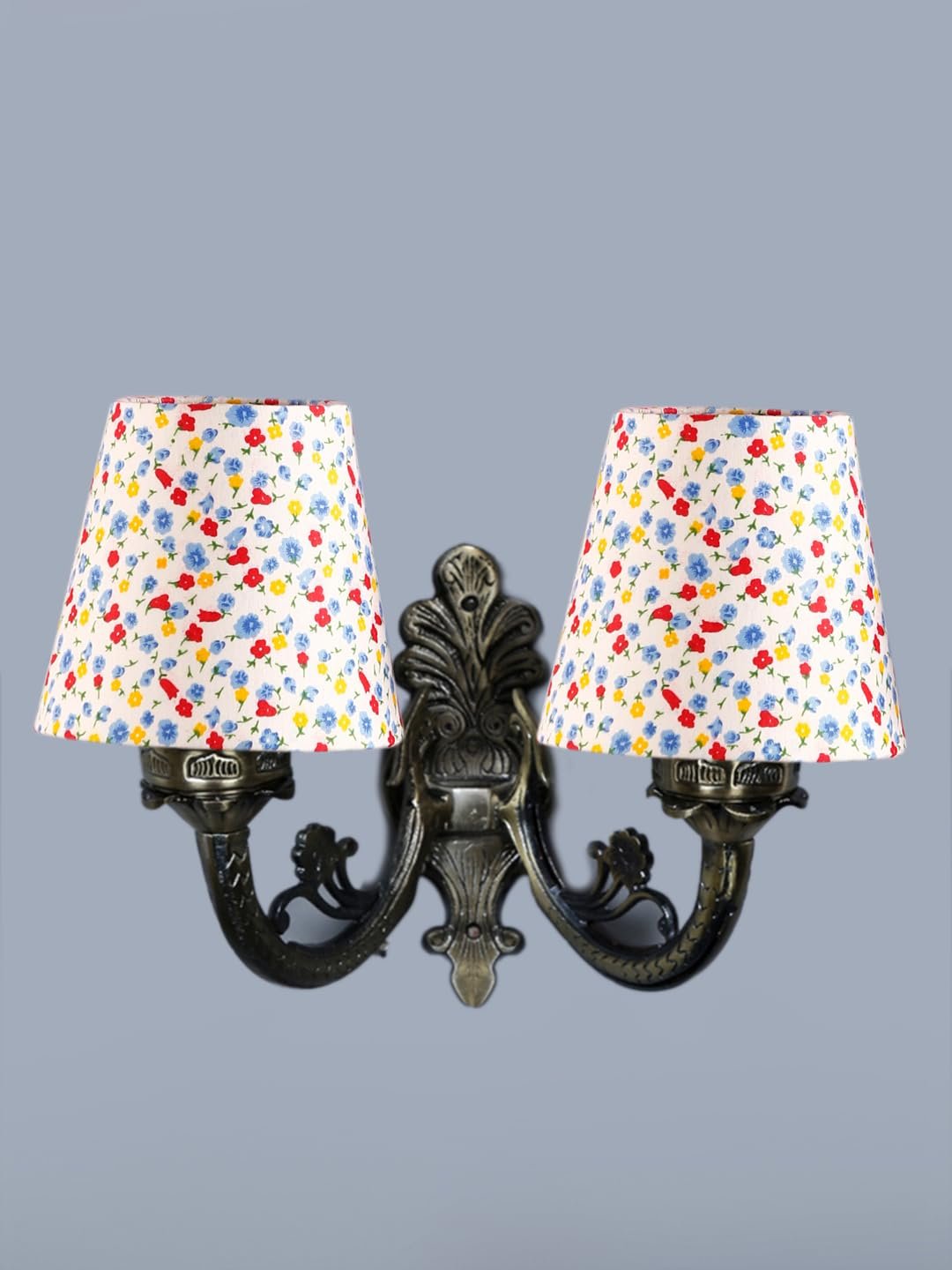 Dual Antique Gold Wall Lamp for Office/Home/Gifting with Cotton Printed Shade(8x12.25x9) Inches -165