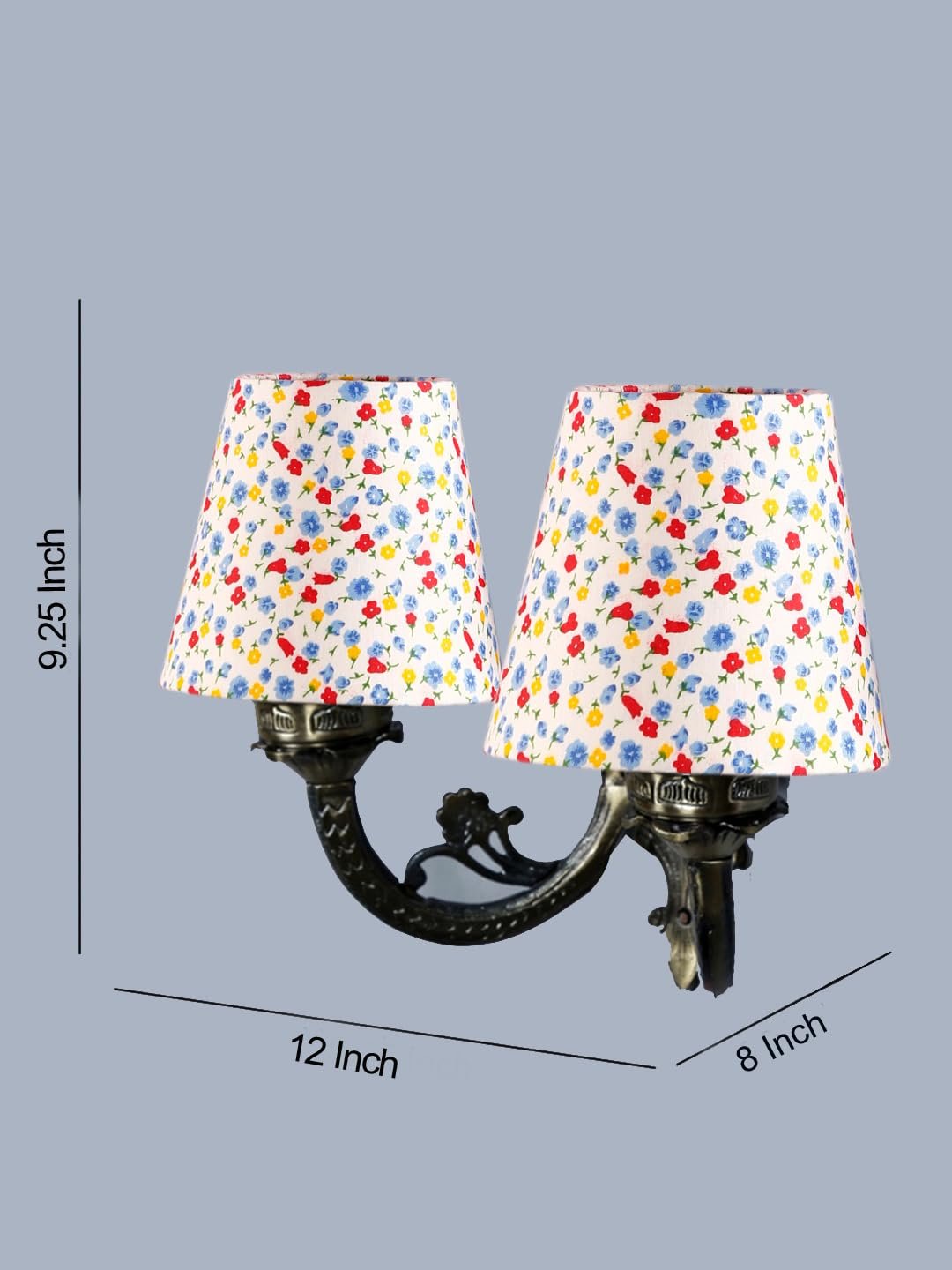 Dual Antique Gold Wall Lamp for Office/Home/Gifting with Cotton Printed Shade(8x12.25x9) Inches -165