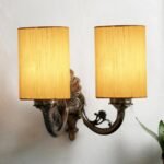 Dual Antique Gold Wall Lamp for Office/Home/Gifting with Cotton Off-White Shade(7x13x11.5) Inches -166