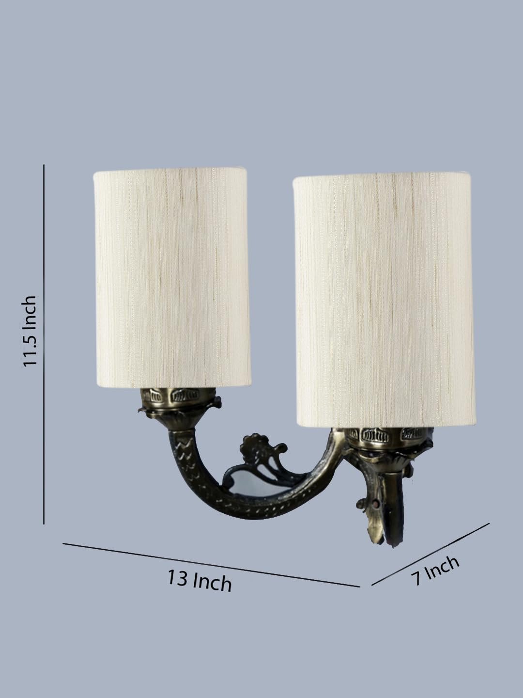 Dual Antique Gold Wall Lamp for Office/Home/Gifting with Cotton Off-White Shade(7x13x11.5) Inches -166