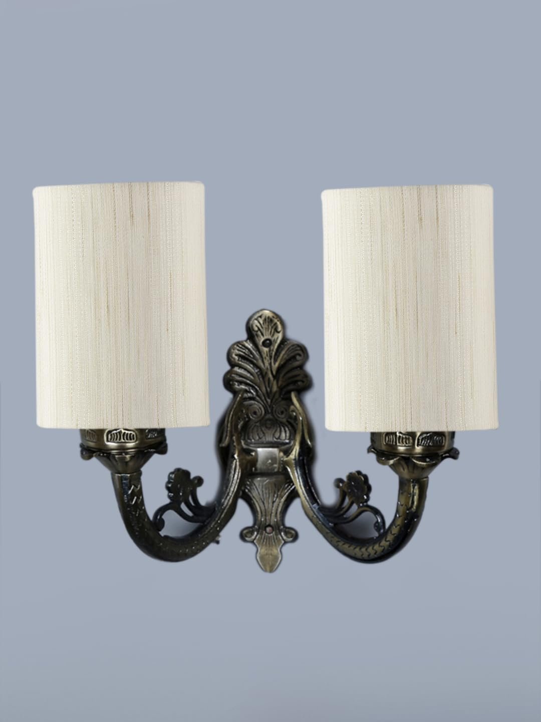 Dual Antique Gold Wall Lamp for Office/Home/Gifting with Cotton Off-White Shade(7x13x11.5) Inches -166