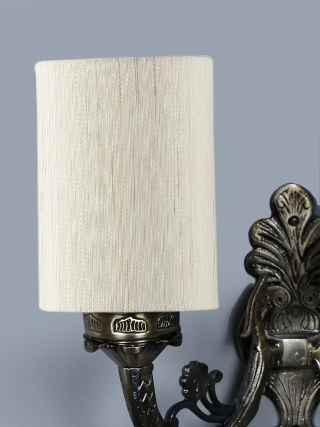 Dual Antique Gold Wall Lamp for Office/Home/Gifting with Cotton Off-White Shade(7x13x11.5) Inches -166