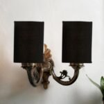 Dual Antique Gold Wall Lamp for Office/Home/Gifting with Cotton Black Shade(7x13x11.5) Inches -167