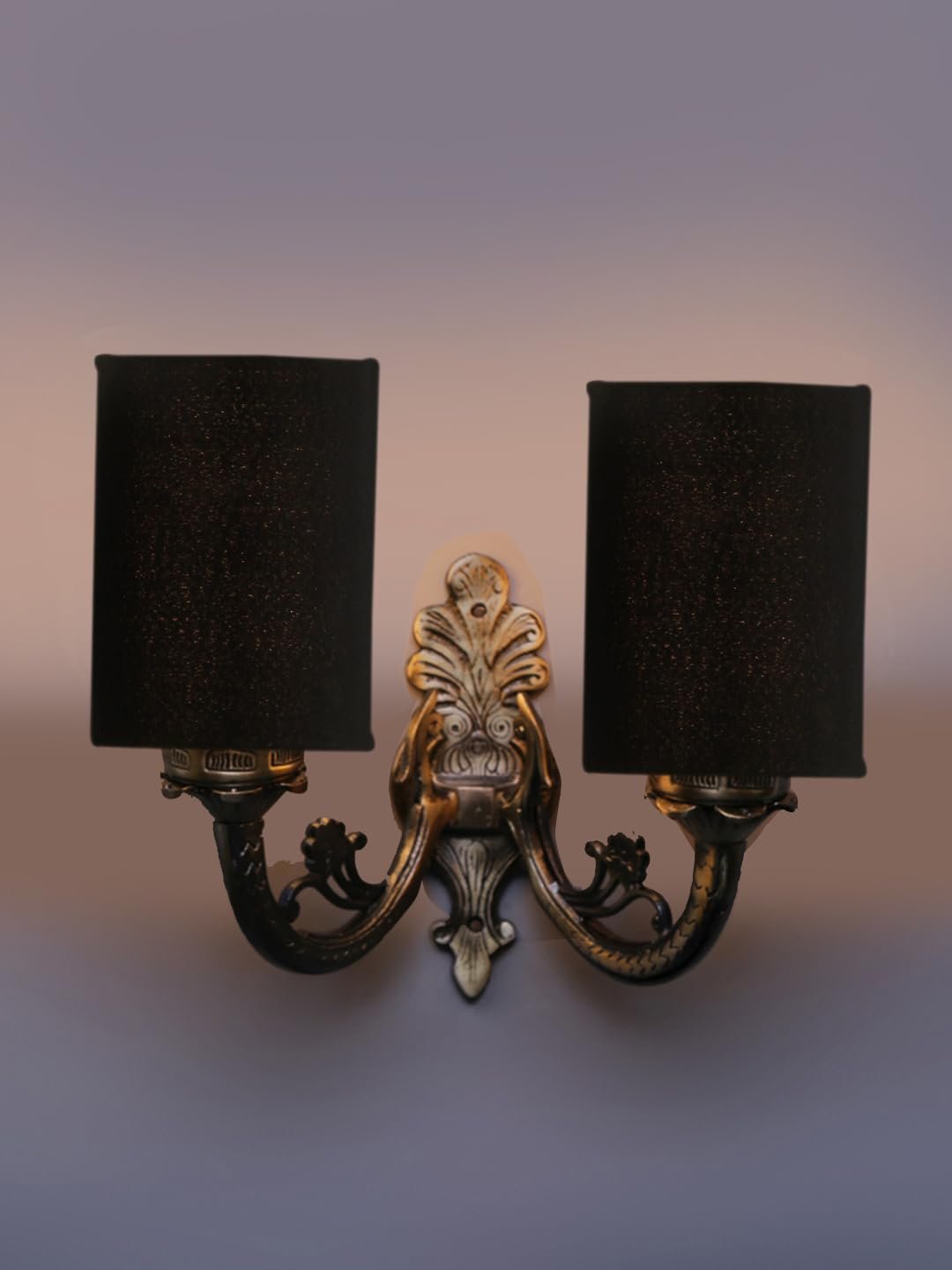 Dual Antique Gold Wall Lamp for Office/Home/Gifting with Cotton Black Shade(7x13x11.5) Inches -167