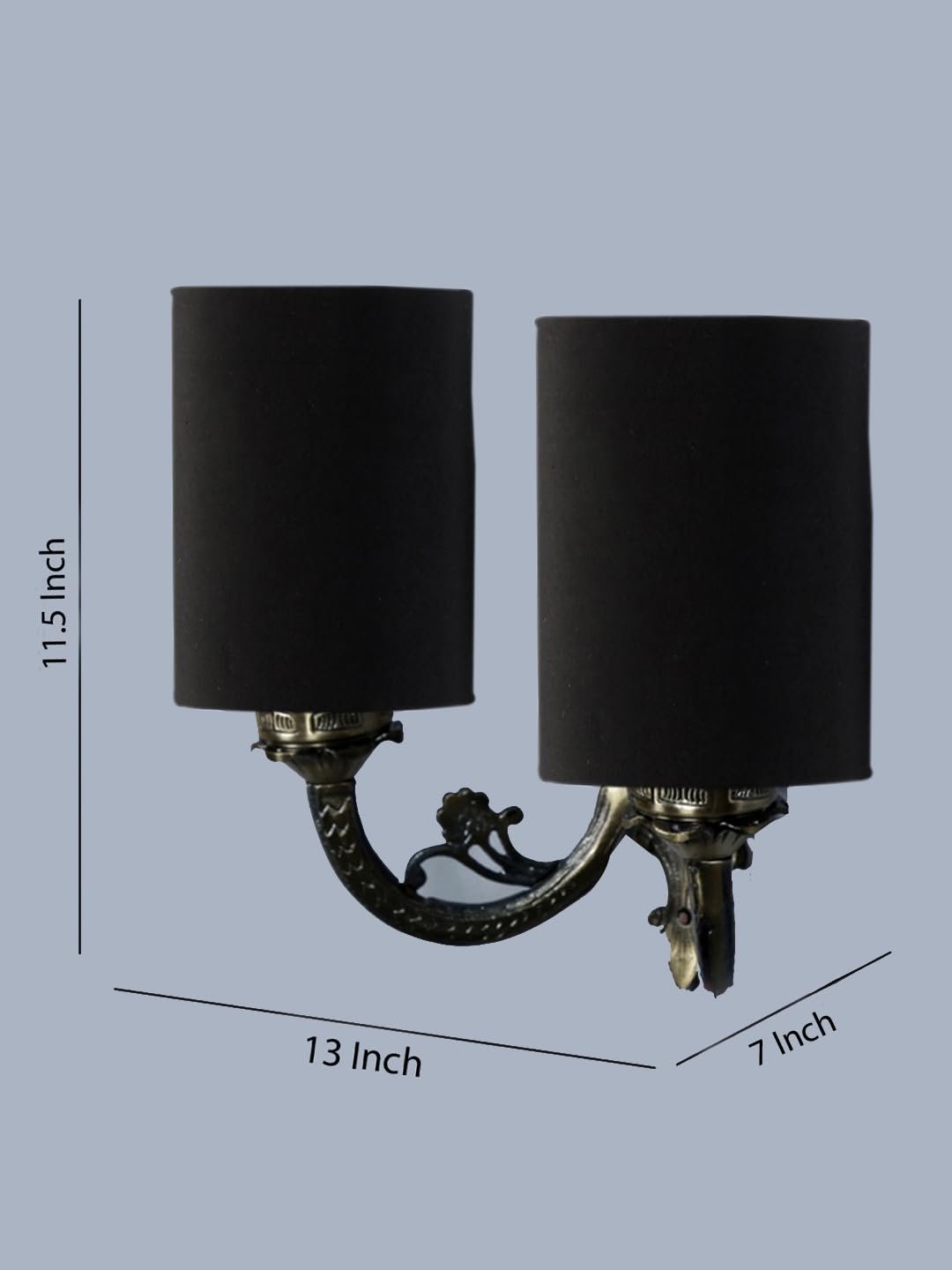 Dual Antique Gold Wall Lamp for Office/Home/Gifting with Cotton Black Shade(7x13x11.5) Inches -167