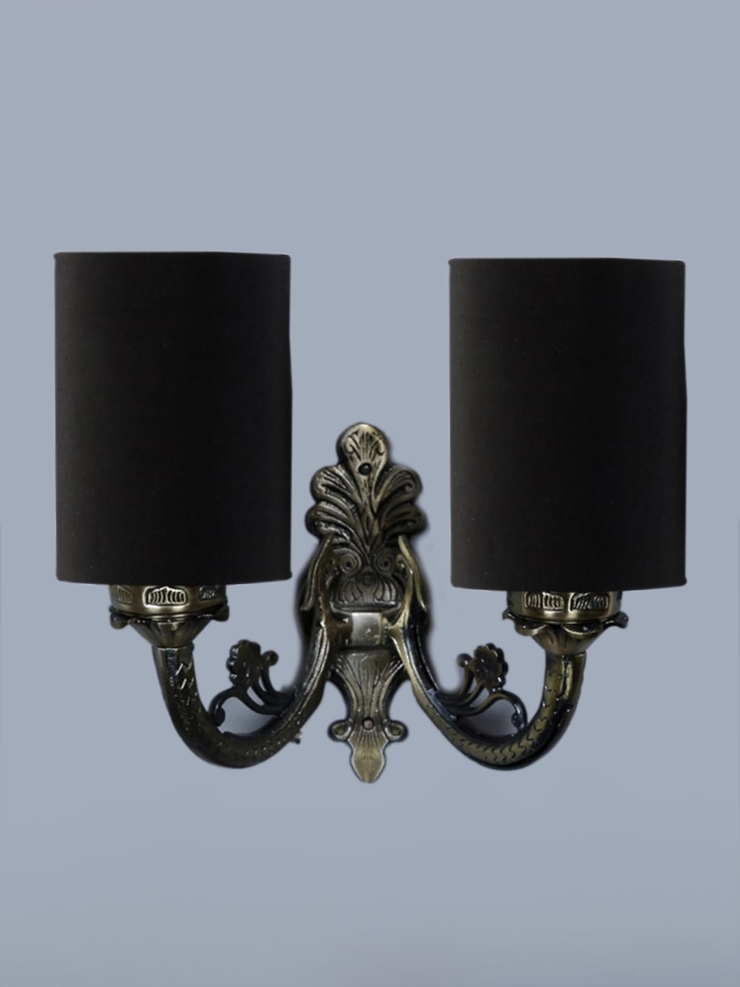 Dual Antique Gold Wall Lamp for Office/Home/Gifting with Cotton Black Shade(7x13x11.5) Inches -167