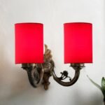 Dual Antique Gold Wall Lamp for Office/Home/Gifting with Cotton Red Shade(7x13x11.5) Inches -168