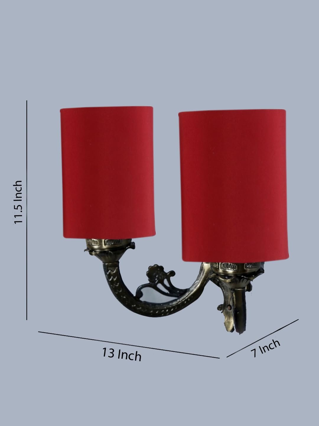 Dual Antique Gold Wall Lamp for Office/Home/Gifting with Cotton Red Shade(7x13x11.5) Inches -168