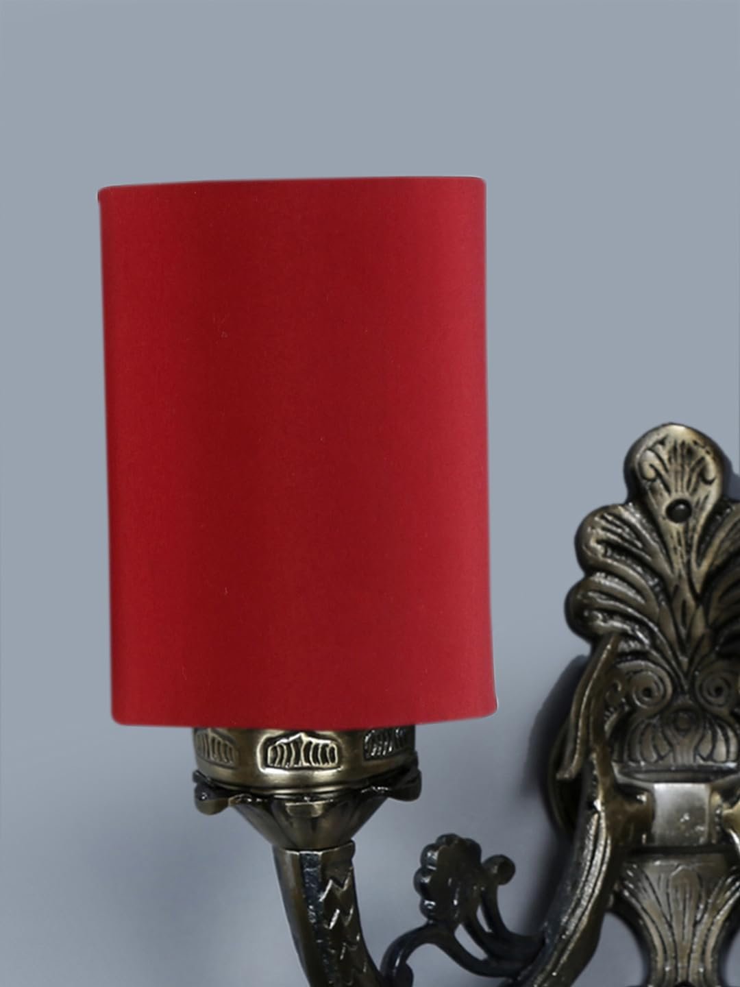 Dual Antique Gold Wall Lamp for Office/Home/Gifting with Cotton Red Shade(7x13x11.5) Inches -168