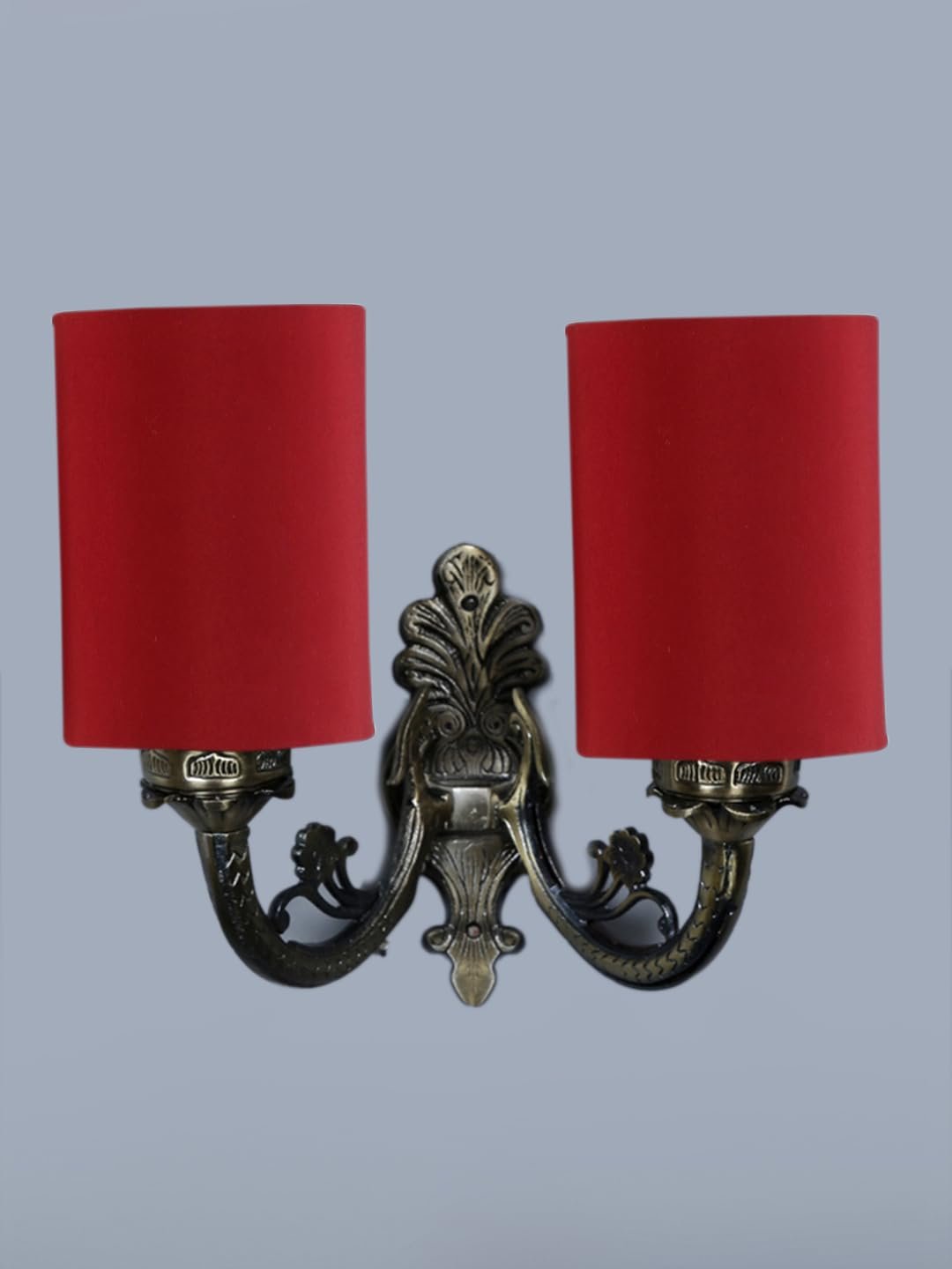 Dual Antique Gold Wall Lamp for Office/Home/Gifting with Cotton Red Shade(7x13x11.5) Inches -168
