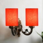 Dual Antique Gold Wall Lamp for Office/Home/Gifting with Cotton Orange Shade(7x13x11.5) Inches -169