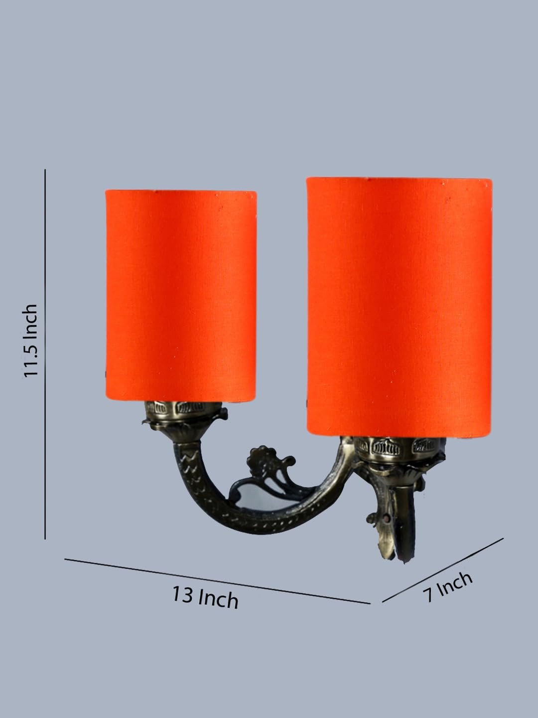Dual Antique Gold Wall Lamp for Office/Home/Gifting with Cotton Orange Shade(7x13x11.5) Inches -169
