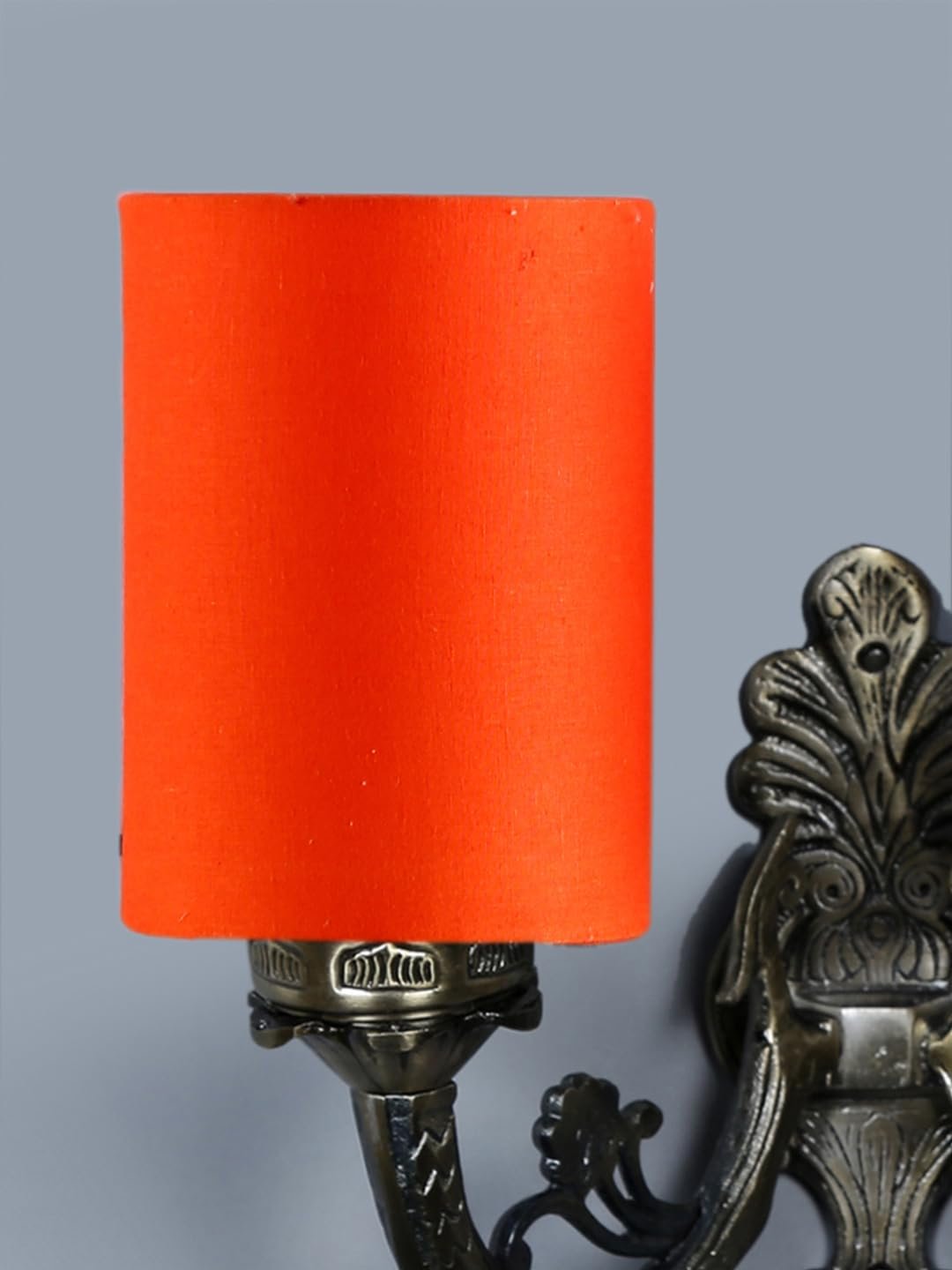 Dual Antique Gold Wall Lamp for Office/Home/Gifting with Cotton Orange Shade(7x13x11.5) Inches -169