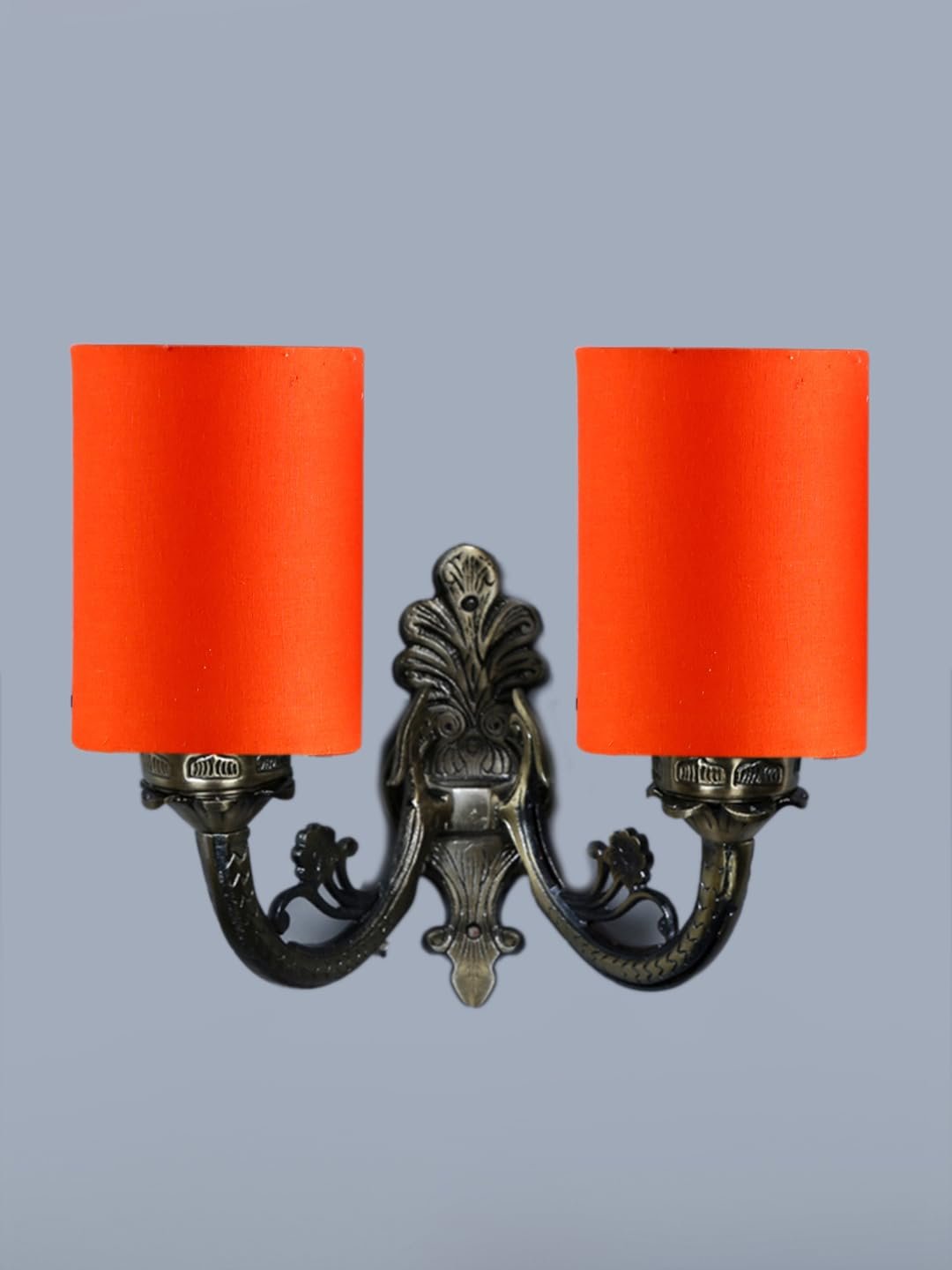 Dual Antique Gold Wall Lamp for Office/Home/Gifting with Cotton Orange Shade(7x13x11.5) Inches -169