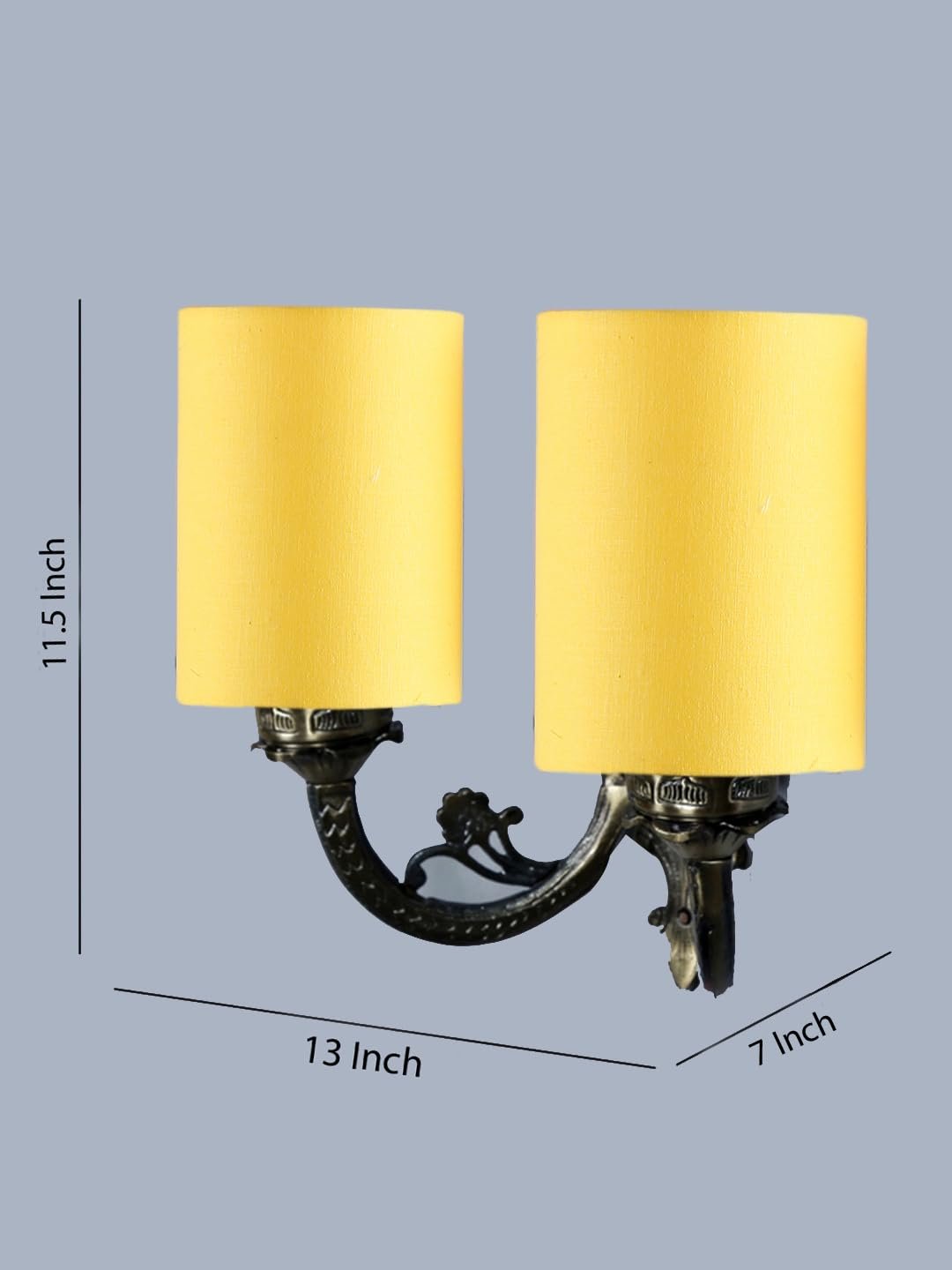 Dual Antique Gold Wall Lamp for Office/Home/Gifting with Cotton Yellow Shade(7x13x11.5) Inches -170