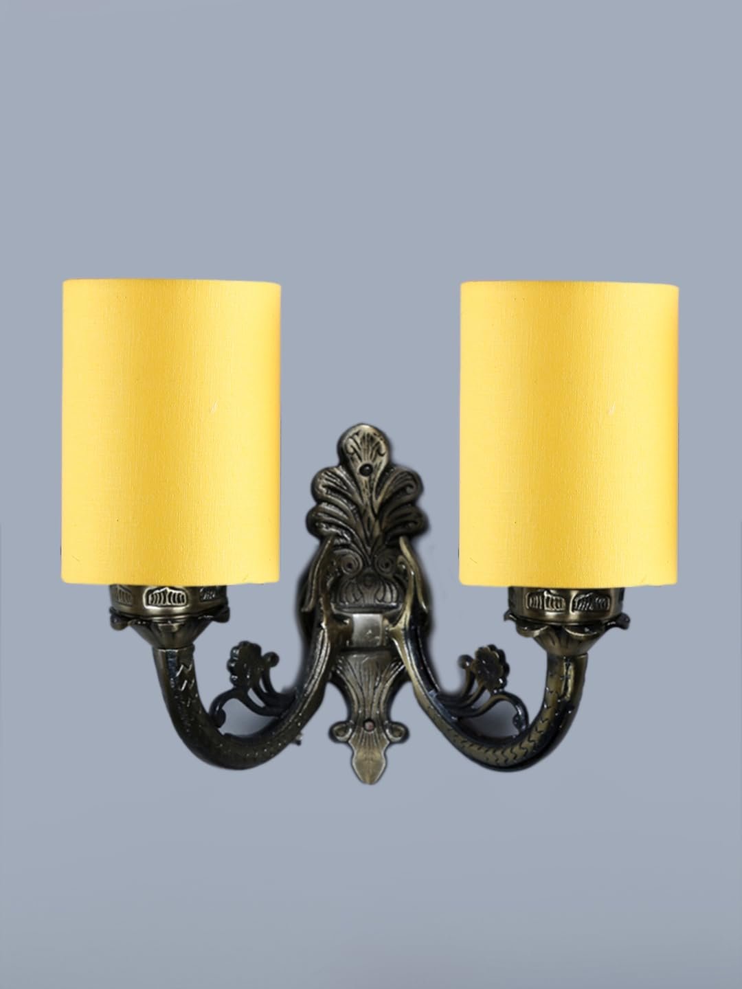 Dual Antique Gold Wall Lamp for Office/Home/Gifting with Cotton Yellow Shade(7x13x11.5) Inches -170
