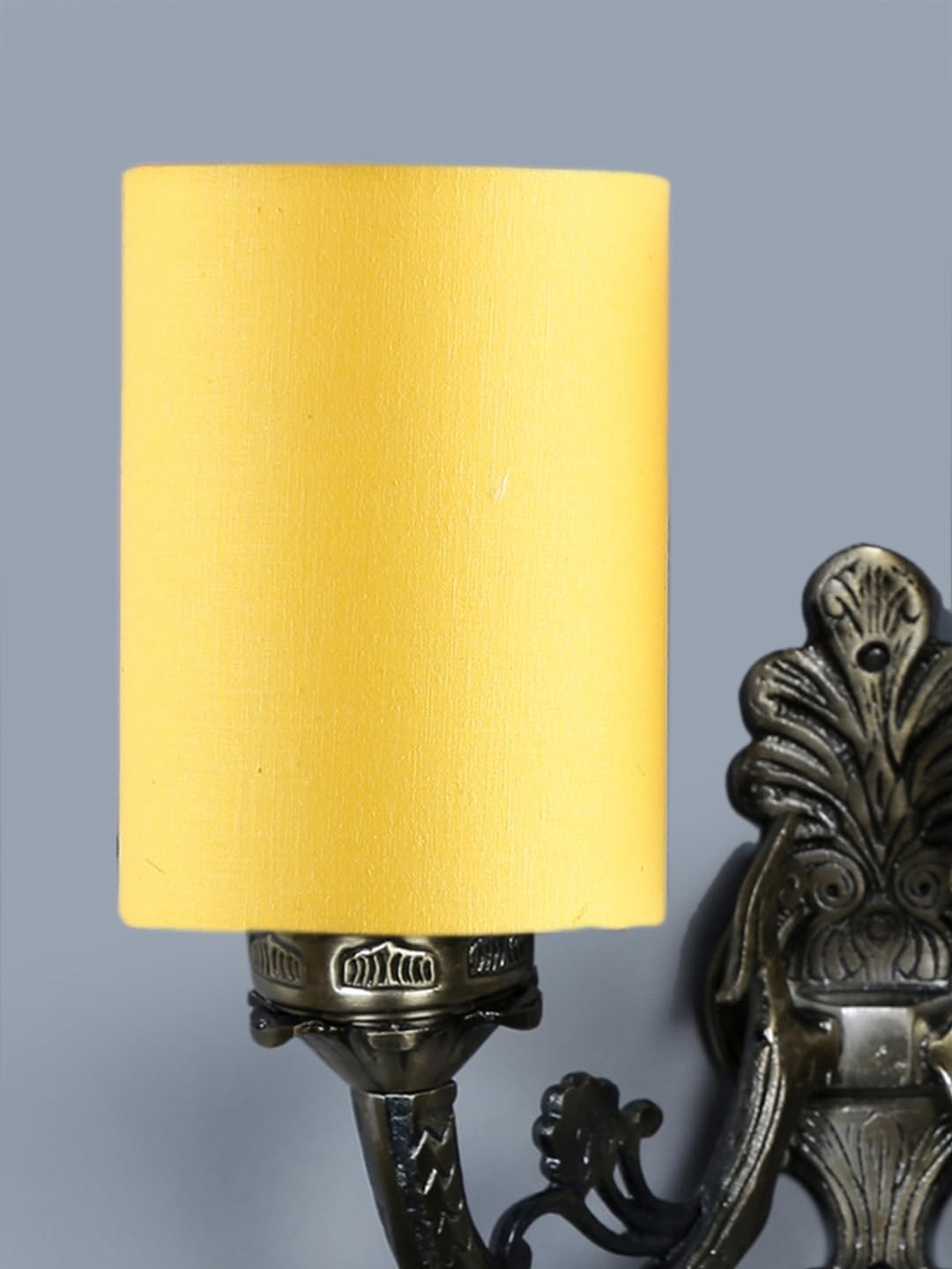 Dual Antique Gold Wall Lamp for Office/Home/Gifting with Cotton Yellow Shade(7x13x11.5) Inches -170