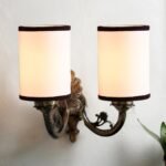 Dual Antique Gold Wall Lamp for Office/Home/Gifting with Cotton White & Black Shade(7x13x11.5) Inches -172