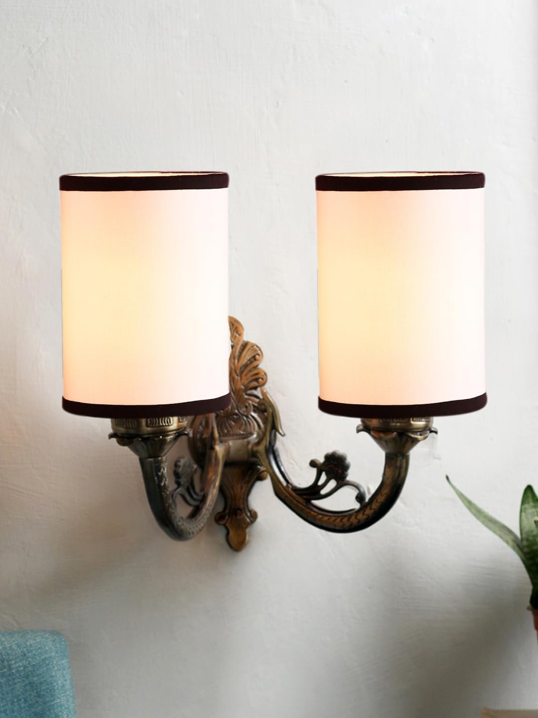 Dual Antique Gold Wall Lamp for Office/Home/Gifting with Cotton White & Black Shade(7x13x11.5) Inches -172