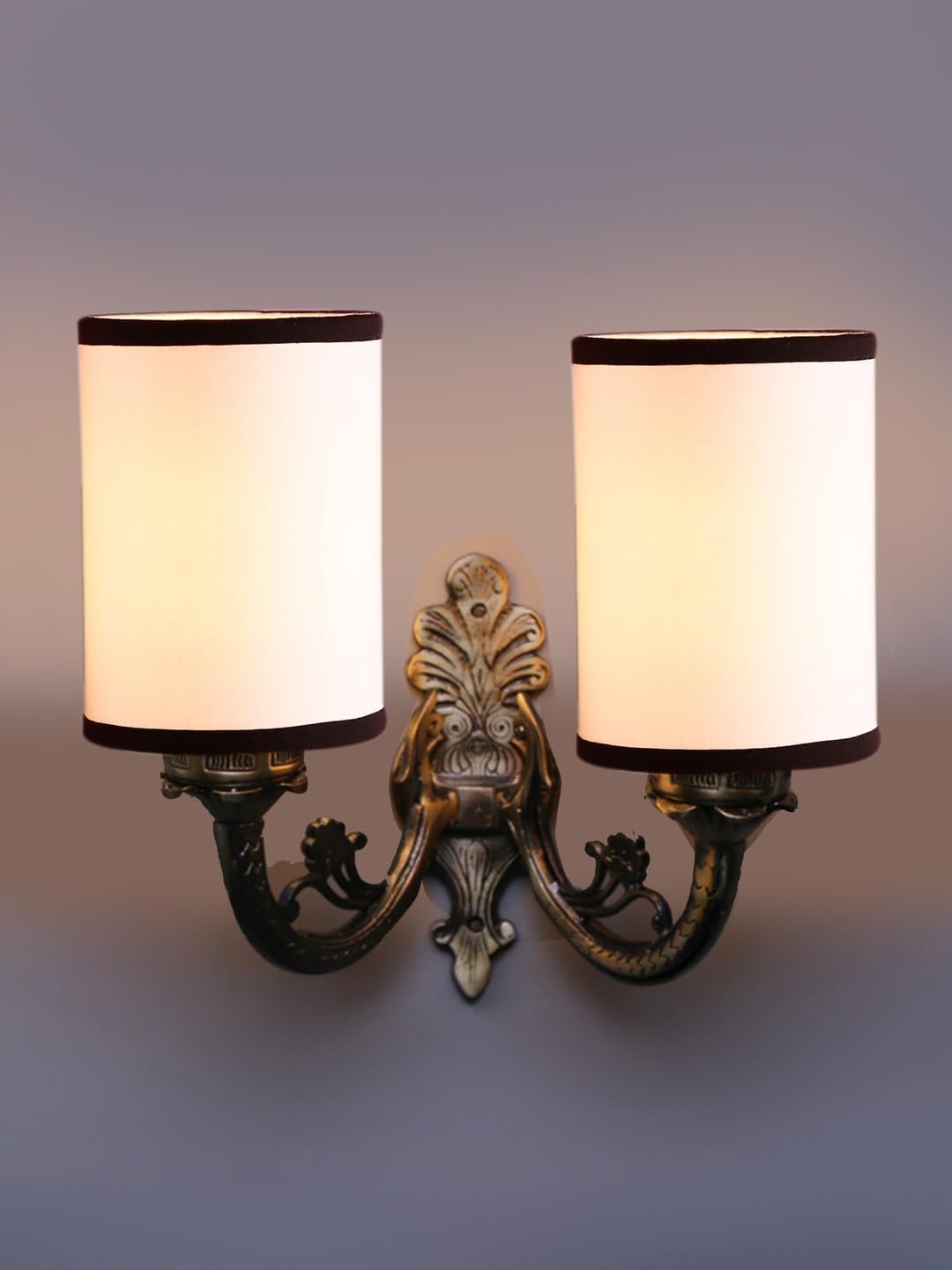 Dual Antique Gold Wall Lamp for Office/Home/Gifting with Cotton White & Black Shade(7x13x11.5) Inches -172