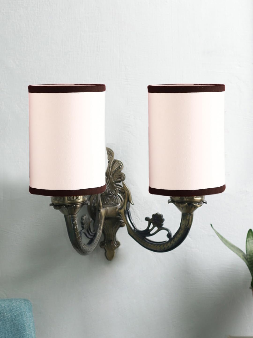 Dual Antique Gold Wall Lamp for Office/Home/Gifting with Cotton White & Black Shade(7x13x11.5) Inches -172