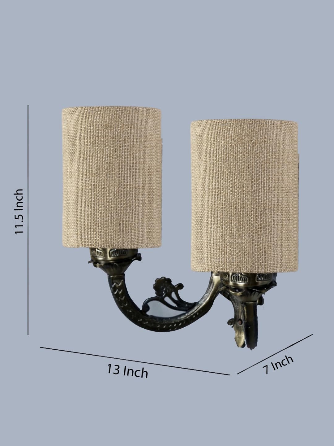 Dual Antique Gold Wall Lamp for Office/Home/Gifting with Jute Beige Shade(7x13x11.5) Inches -173