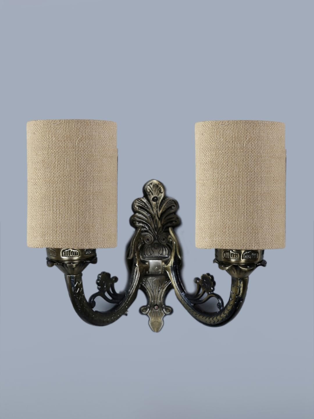 Dual Antique Gold Wall Lamp for Office/Home/Gifting with Jute Beige Shade(7x13x11.5) Inches -173