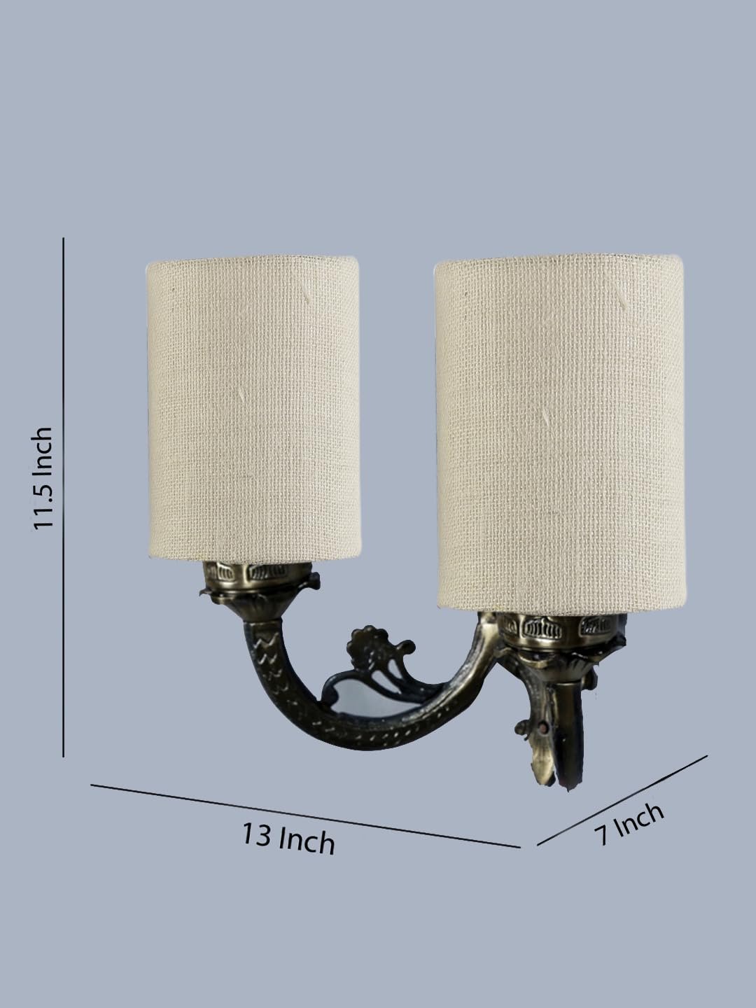 Dual Antique Gold Wall Lamp for Office/Home/Gifting with Jute White Shade(7x13x11.5) Inches -174