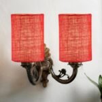 Dual Antique Gold Wall Lamp for Office/Home/Gifting with Jute Pink Shade(7x13x11.5) Inches -175