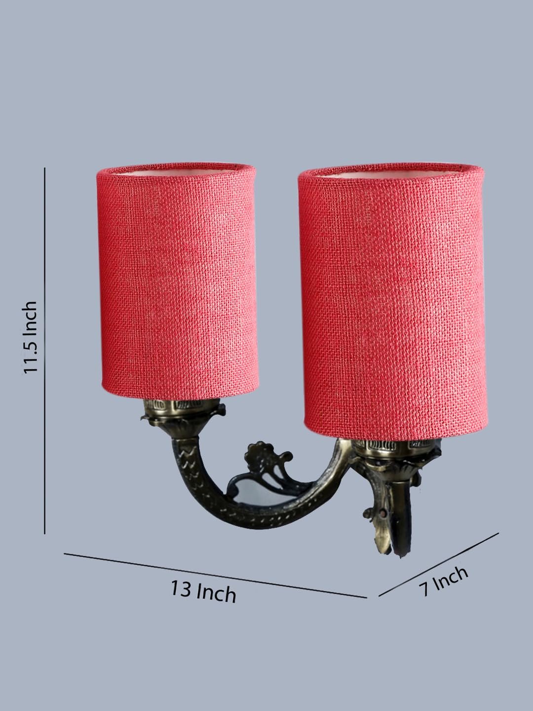 Dual Antique Gold Wall Lamp for Office/Home/Gifting with Jute Pink Shade(7x13x11.5) Inches -175