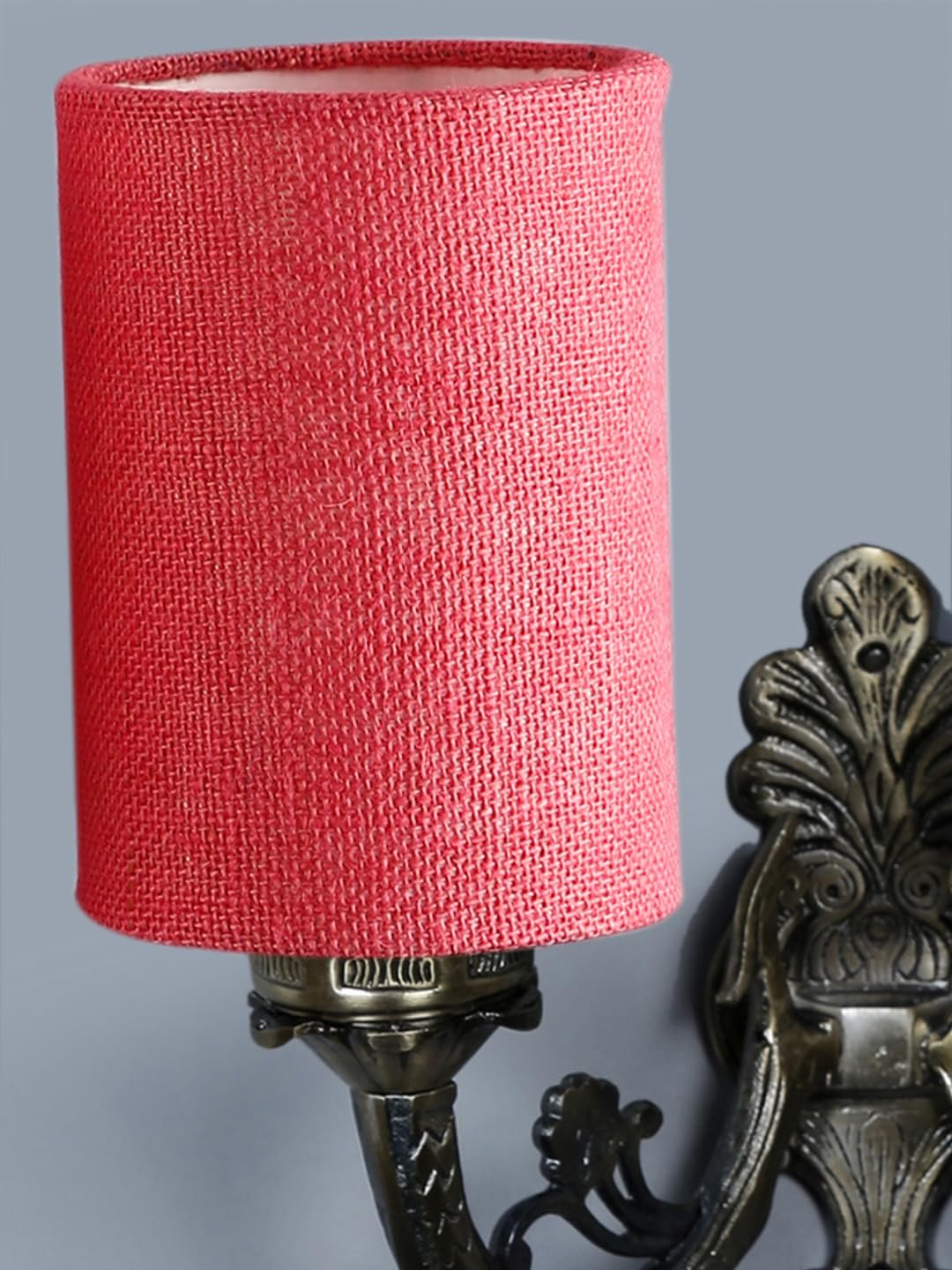 Dual Antique Gold Wall Lamp for Office/Home/Gifting with Jute Pink Shade(7x13x11.5) Inches -175