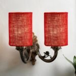 Dual Antique Gold Wall Lamp for Office/Home/Gifting with Jute Maroon Shade(7x13x11.5) Inches -176
