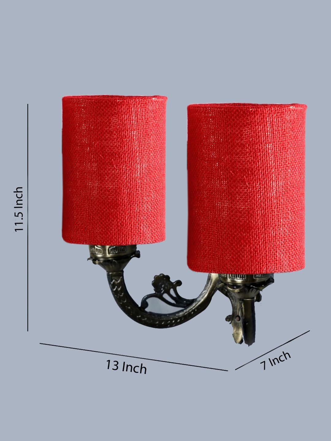 Dual Antique Gold Wall Lamp for Office/Home/Gifting with Jute Maroon Shade(7x13x11.5) Inches -176