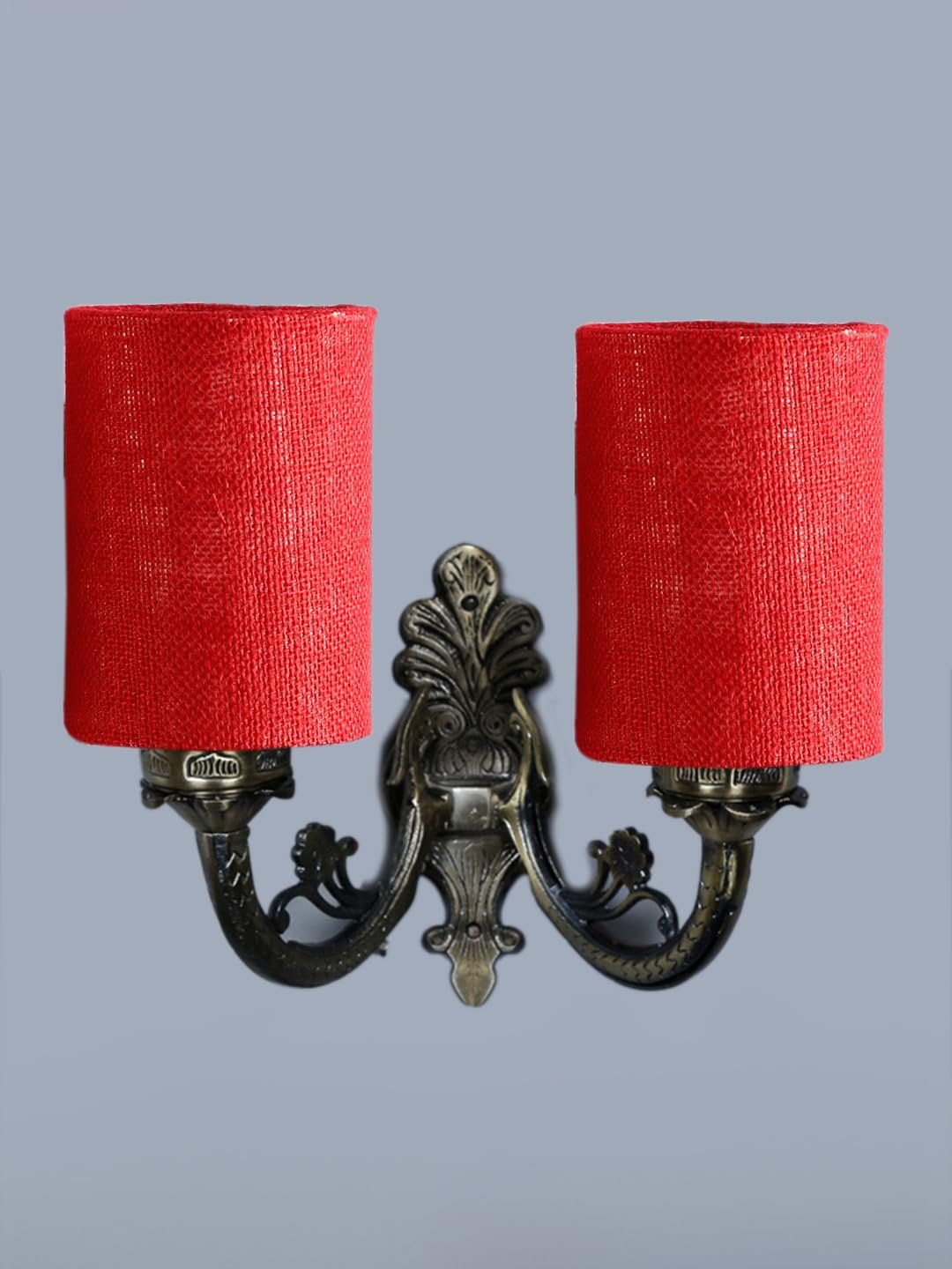 Dual Antique Gold Wall Lamp for Office/Home/Gifting with Jute Maroon Shade(7x13x11.5) Inches -176
