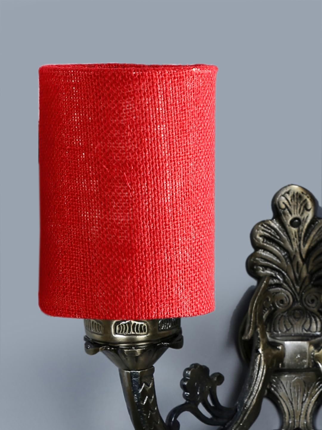 Dual Antique Gold Wall Lamp for Office/Home/Gifting with Jute Maroon Shade(7x13x11.5) Inches -176