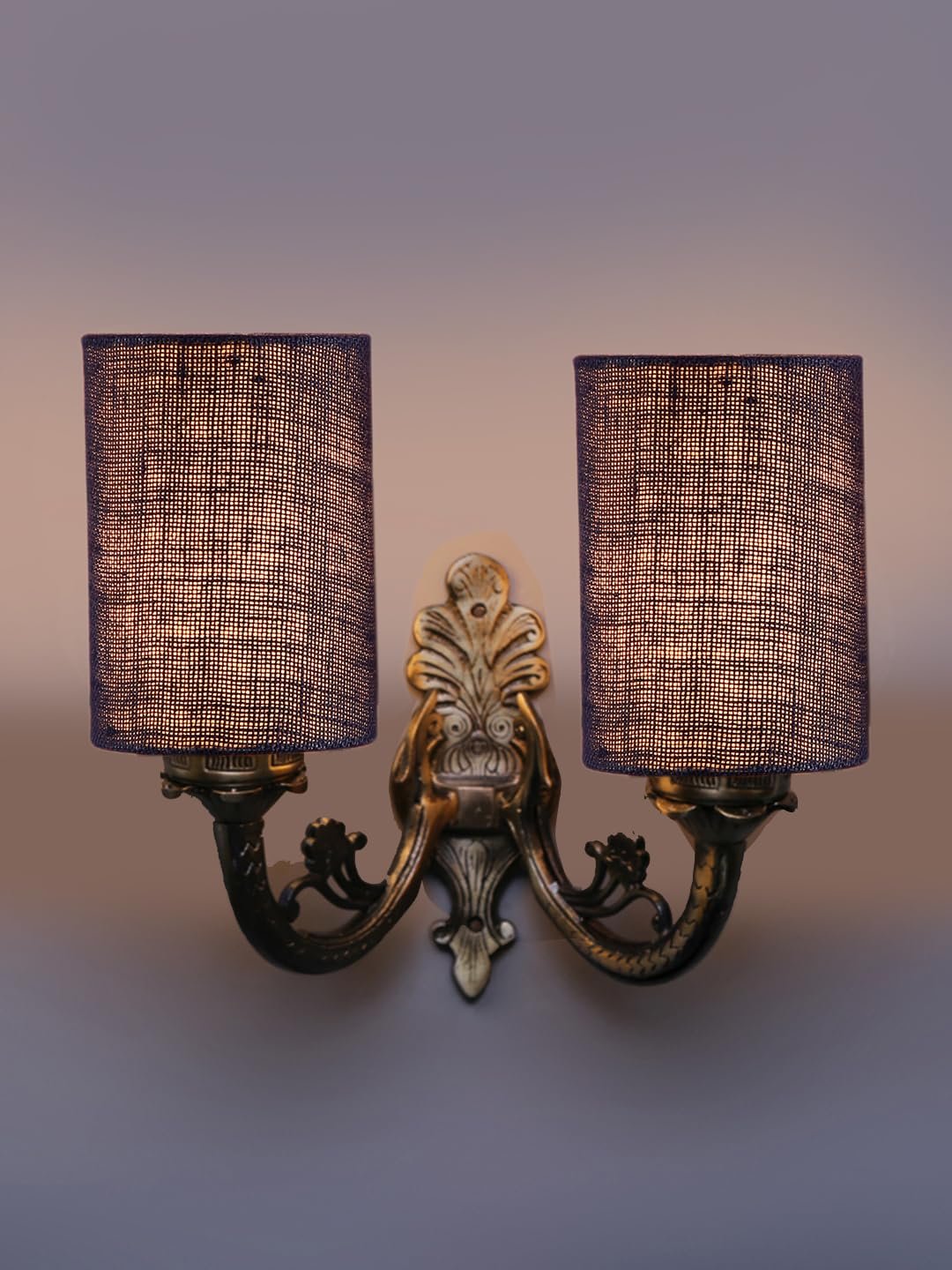 Dual Antique Gold Wall Lamp for Office/Home/Gifting with Jute Blue Shade(7x13x11.5) Inches -177